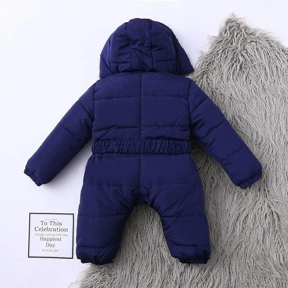 AKIWOS Newborn Infant Toddler Snowsuit 0-24 M Winter Onesie Puffer Down Jacket Padded Romper Fur Hooded Jumpsuit Warm Coat