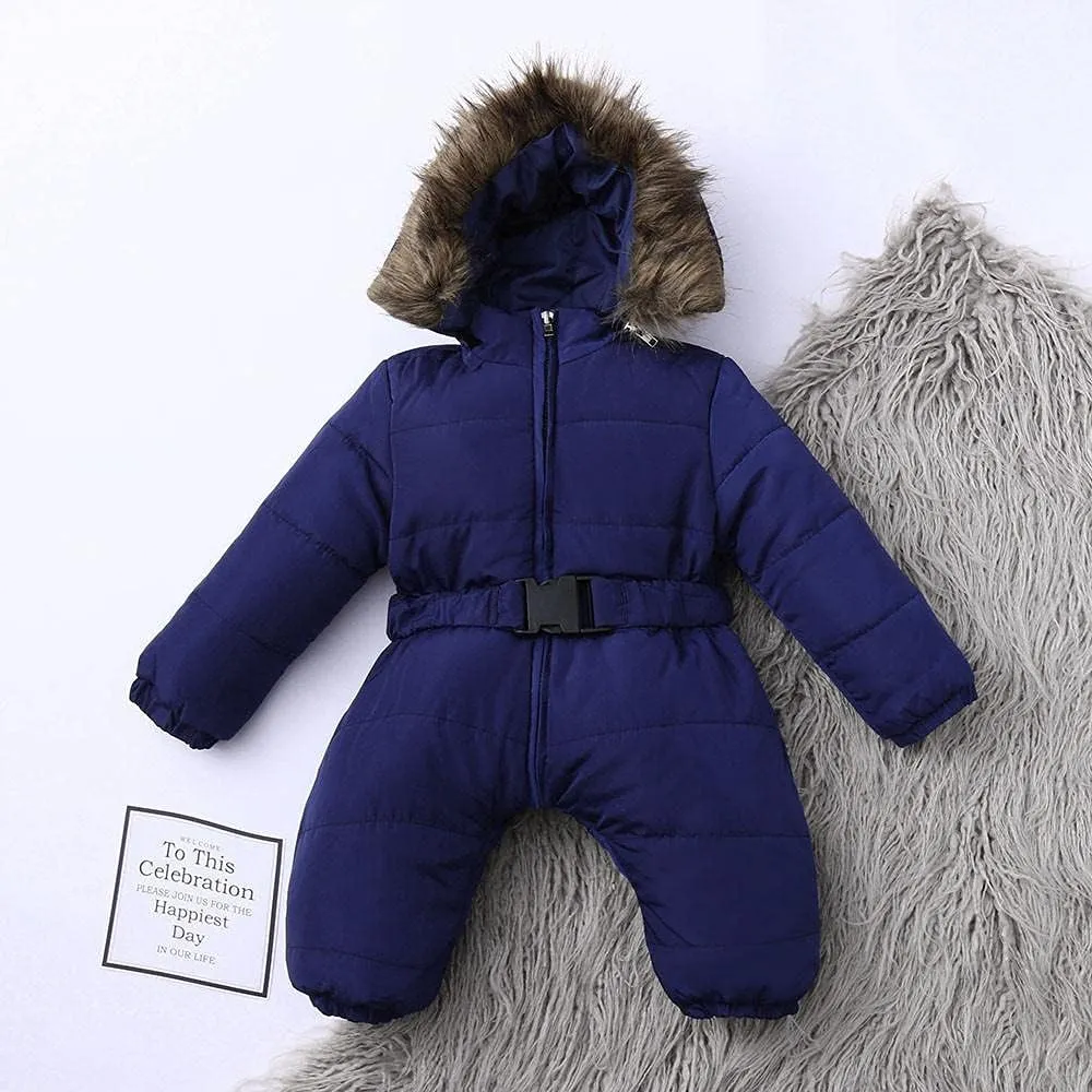 AKIWOS Newborn Infant Toddler Snowsuit 0-24 M Winter Onesie Puffer Down Jacket Padded Romper Fur Hooded Jumpsuit Warm Coat