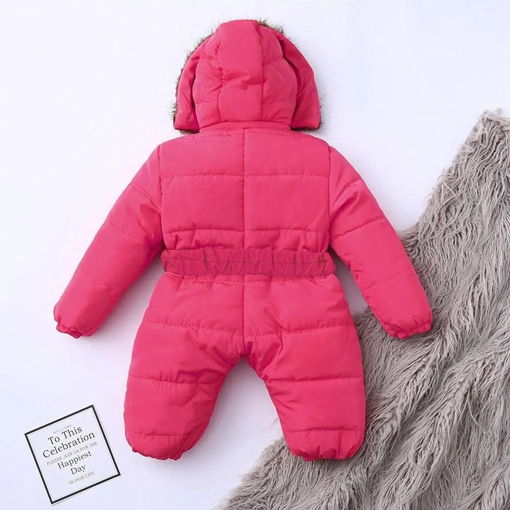AKIWOS Newborn Infant Toddler Snowsuit 0-24 M Winter Onesie Puffer Down Jacket Padded Romper Fur Hooded Jumpsuit Warm Coat