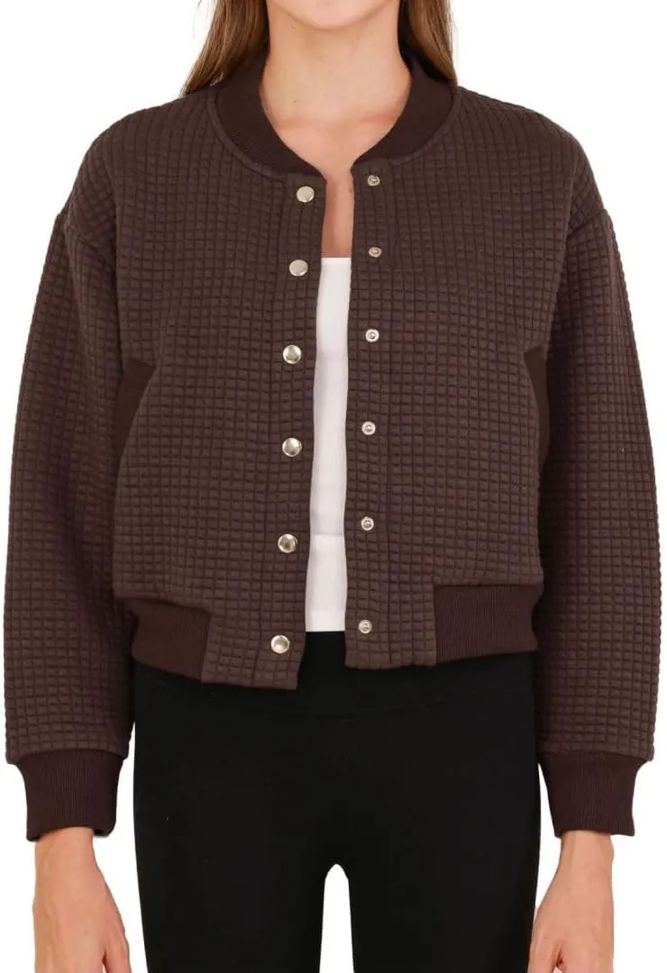 Amazhiyu Women's Quilted Cropped Bomber Jacket Long Sleeve Waffle Autumn Coat