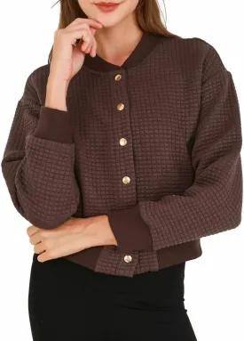 Amazhiyu Women's Quilted Cropped Bomber Jacket Long Sleeve Waffle Autumn Coat