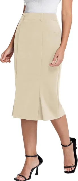 Belle Poque Women Pencil Skirt High Waisted Midi Pencil Skirt with Pockets