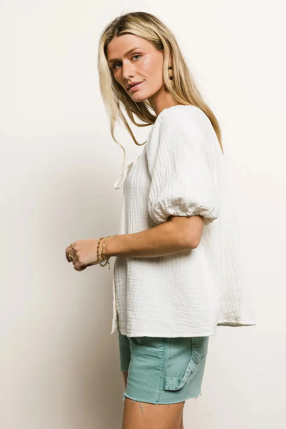 Blakely Button Up Blouse in Cream - FINAL SALE