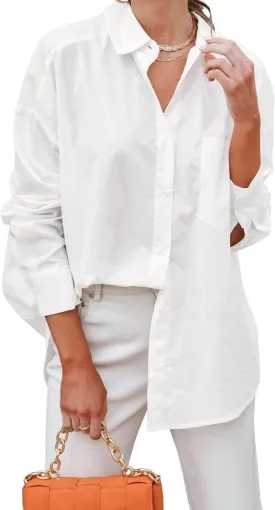 BONITEE Long Sleeve Button Down Shirts for Women 2025 Spring Casual Loose Business Work Blouses Oversized Button Up Tops