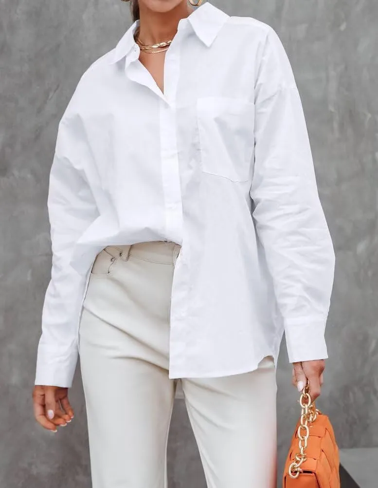 BONITEE Long Sleeve Button Down Shirts for Women 2025 Spring Casual Loose Business Work Blouses Oversized Button Up Tops