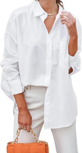 BONITEE Long Sleeve Button Down Shirts for Women 2025 Spring Casual Loose Business Work Blouses Oversized Button Up Tops
