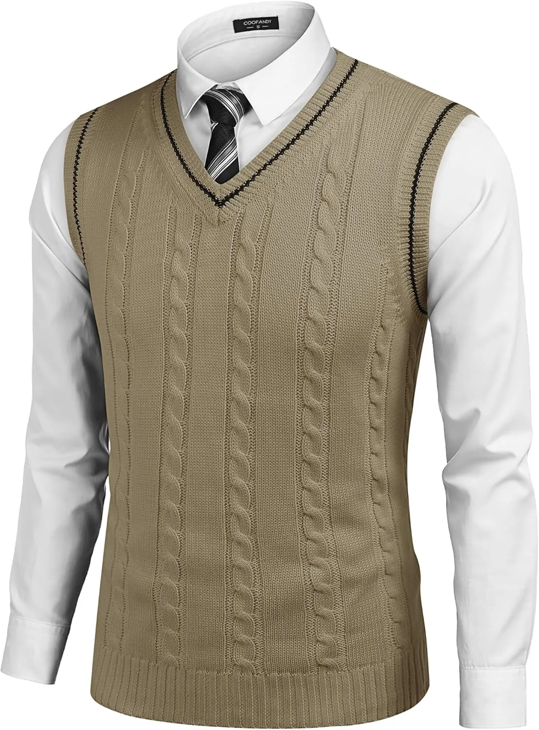 COOFANDY Men's Sweater Vest V Neck Slim Fit Casual Sleeveless Twisted Knitted Pullover Sweater