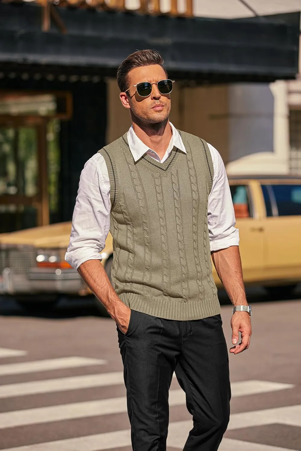 COOFANDY Men's Sweater Vest V Neck Slim Fit Casual Sleeveless Twisted Knitted Pullover Sweater