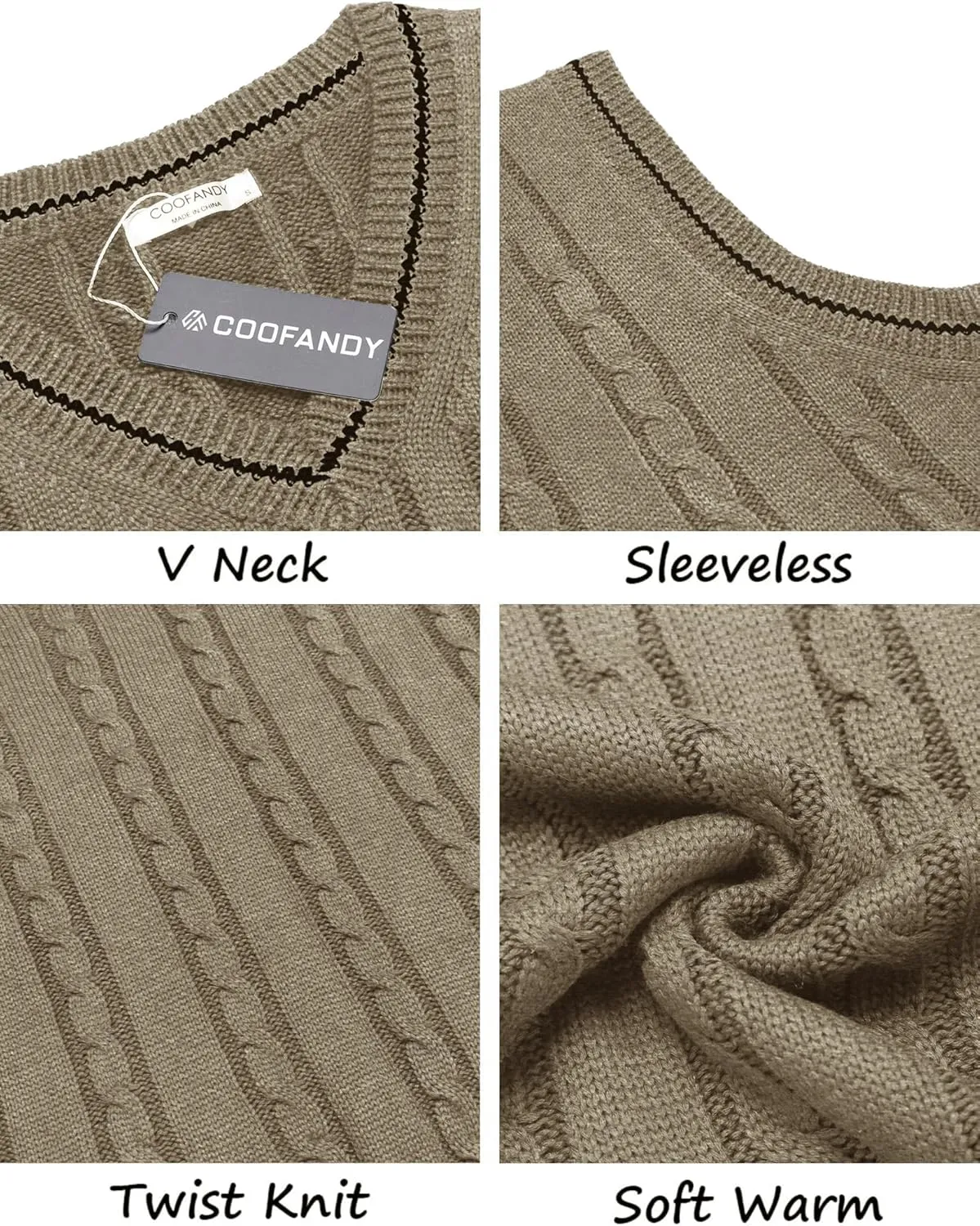 COOFANDY Men's Sweater Vest V Neck Slim Fit Casual Sleeveless Twisted Knitted Pullover Sweater