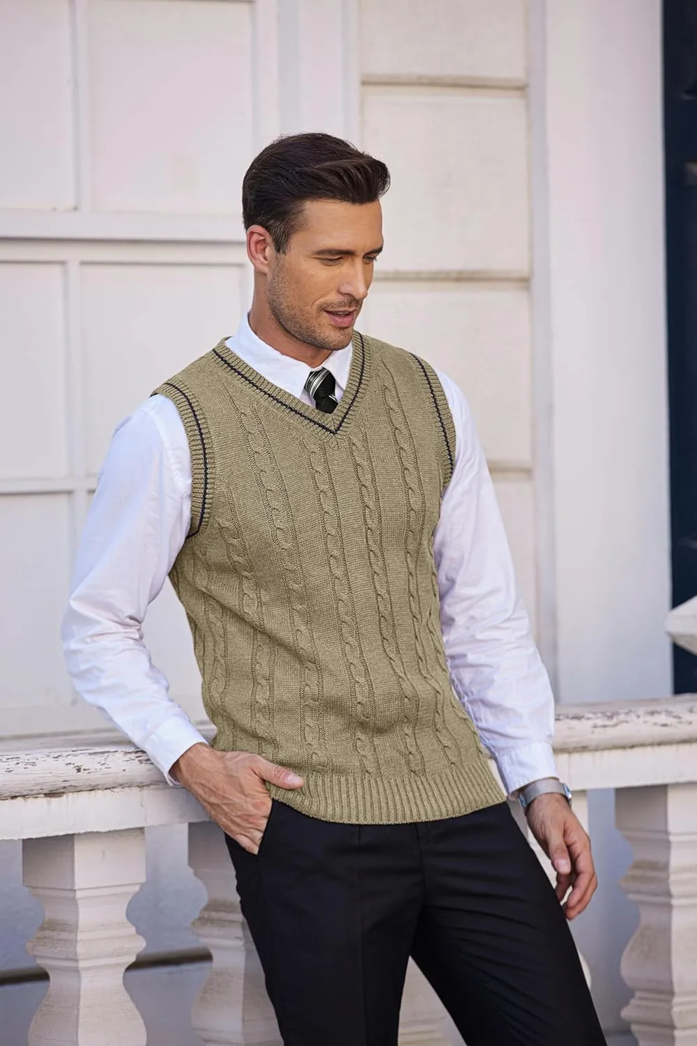 COOFANDY Men's Sweater Vest V Neck Slim Fit Casual Sleeveless Twisted Knitted Pullover Sweater