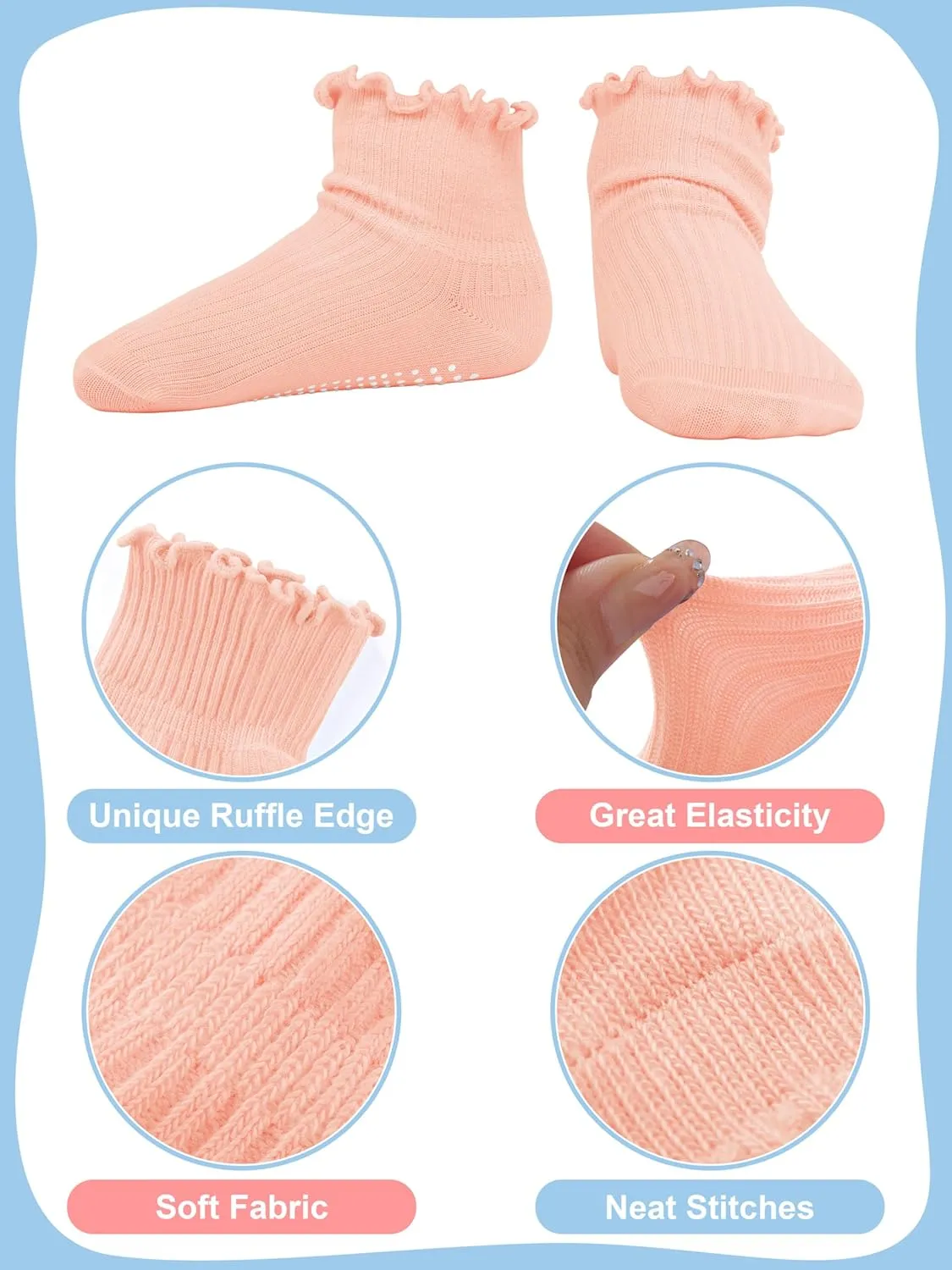 Cooraby 6 Pairs Toddler Anti Slip Non Skid Socks Baby Little Girls Frilly Ruffle Socks Cute Cotton Dress Sock 6M-6Y