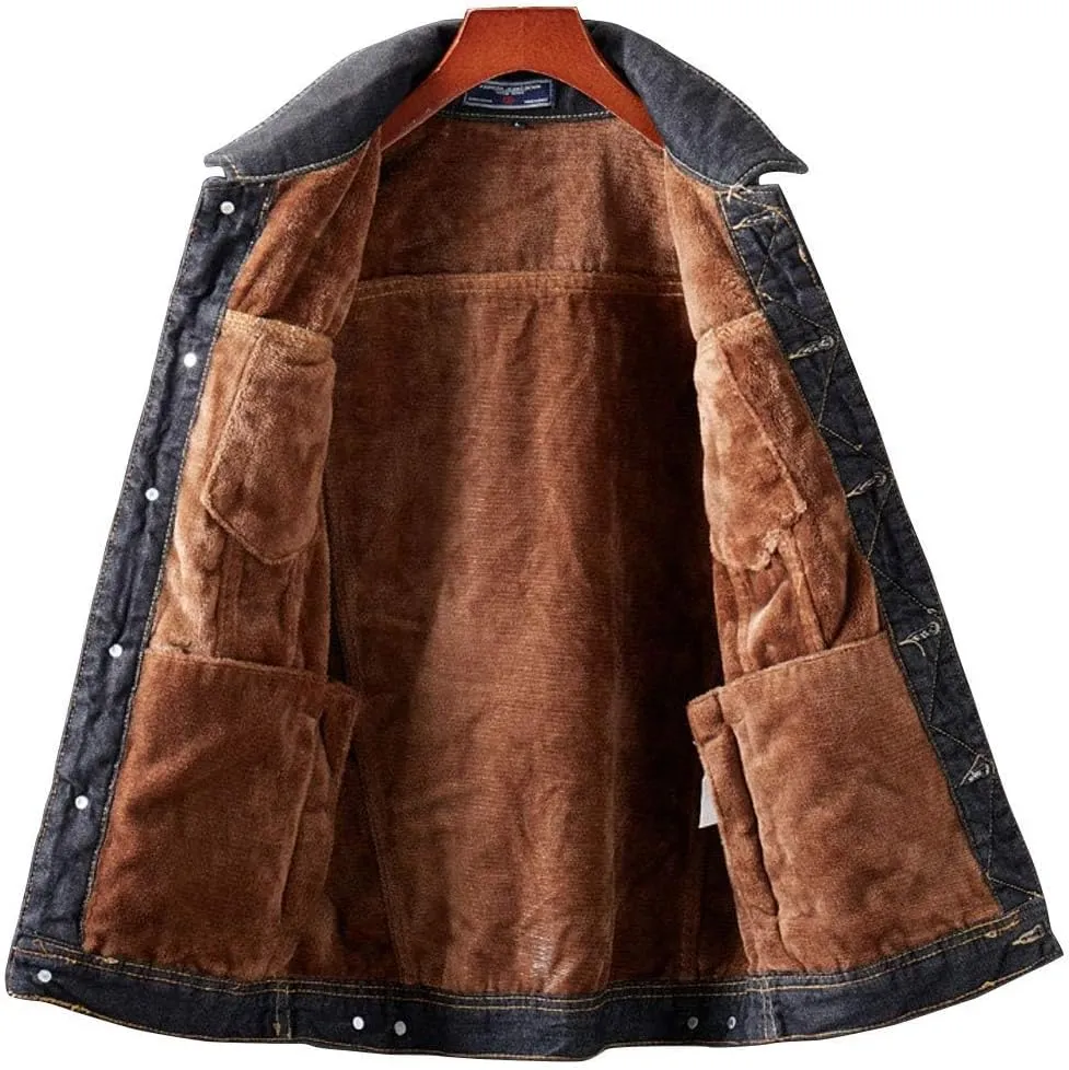 ebossy Men's Sherpa Denim Trucker Jacket Thermal Fleece Lined Jean Jacket