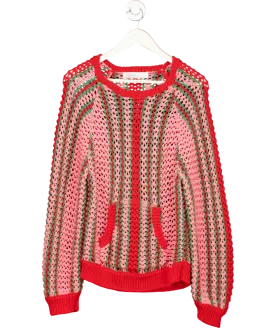 Free People Red Crochet Pullover Sweater Top UK M