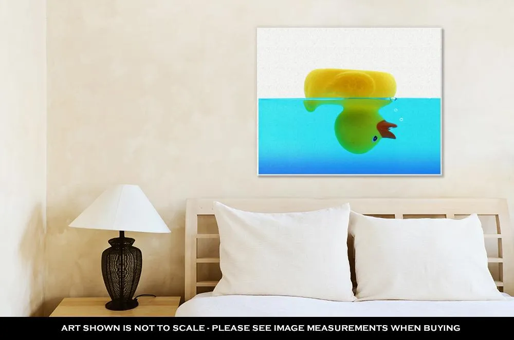Gallery Wrapped Canvas, Drowning Duck In Blue Water