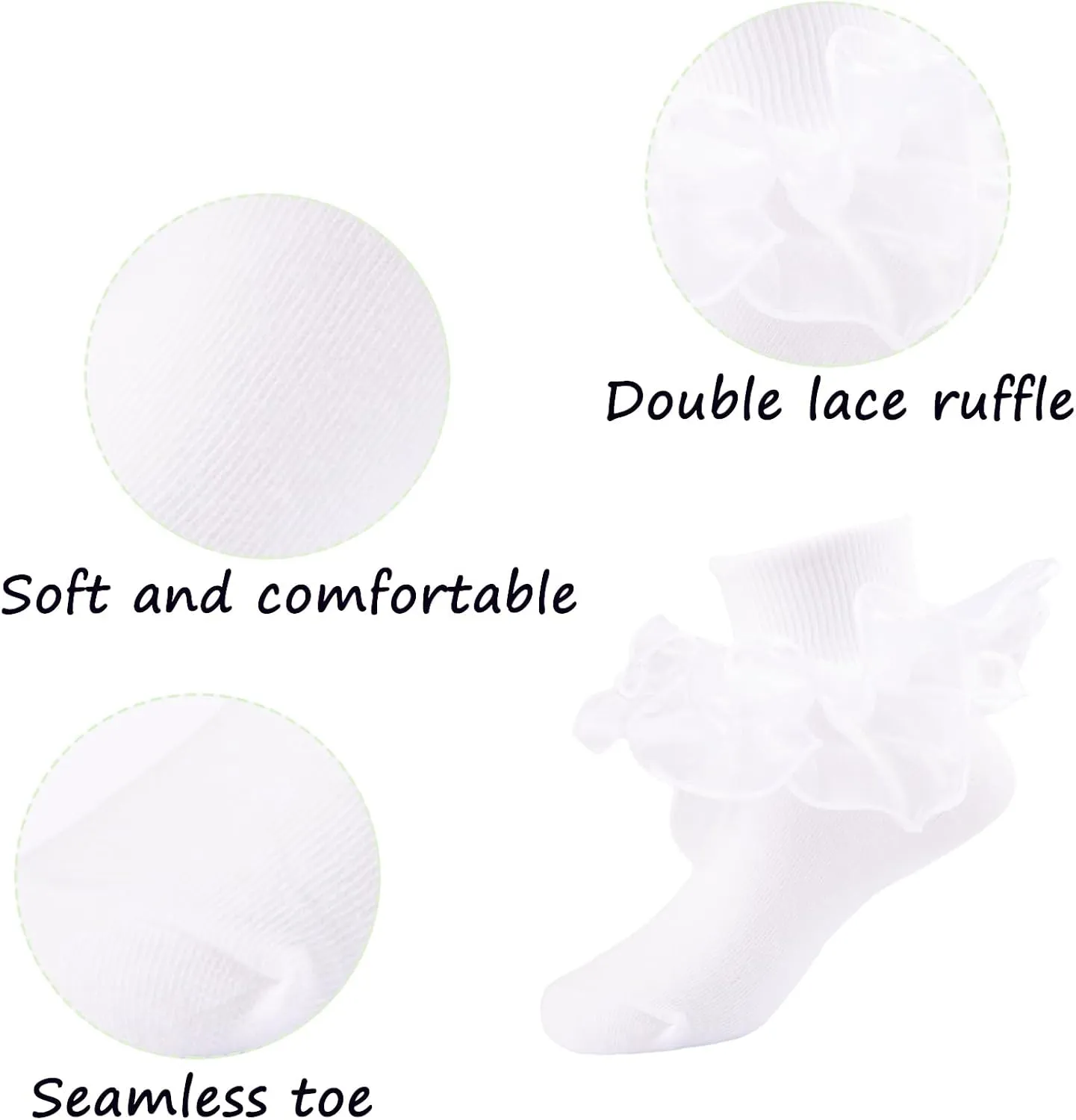 Girls Ruffle Socks Shiny Double Big Lace Socks 2/3 Pairs Toddler Turn Cuff Socks Girls Frilly Dress Pageant Socks