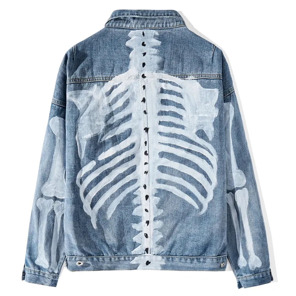 Graffiti Skeleton Print Denim Jacket