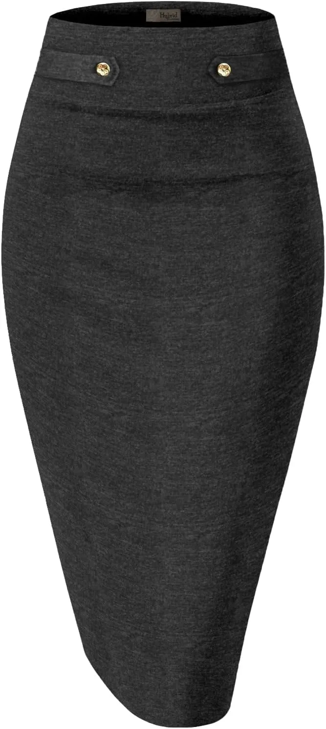 Hybrid & Company Womens Pencil Skirt Premium Nylon Ponte Stretch Office Made in The USA Below Knee