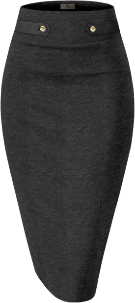 Hybrid & Company Womens Pencil Skirt Premium Nylon Ponte Stretch Office Made in The USA Below Knee