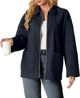 Lepunuo Women's Oversized Casual Jackets Zip Up Long Sleeve Military Utility Anorak Coat Fall Fashion 2024 Trendy Outwear