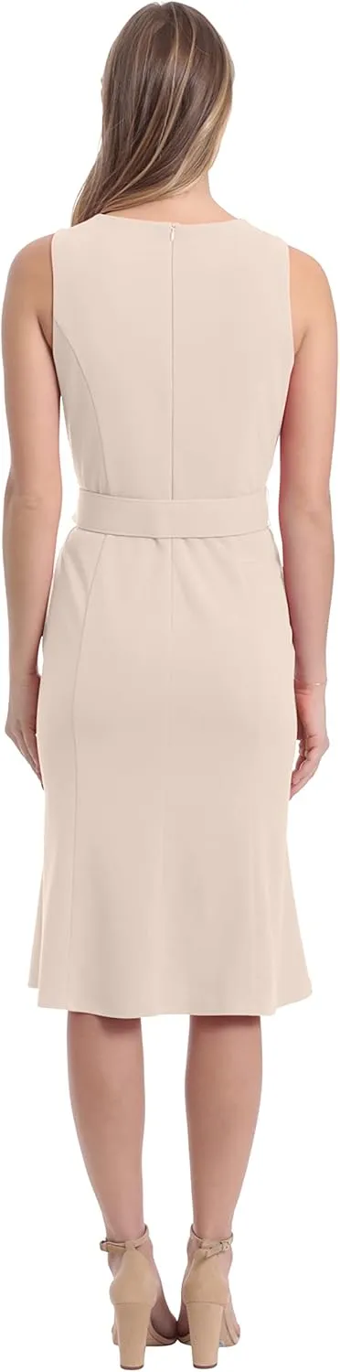 London Times Women's Sleeveless Fluted Sheath with Belt