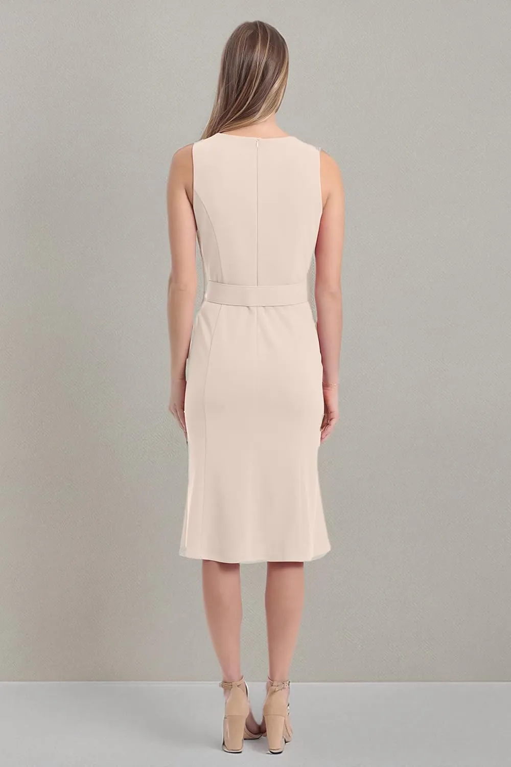 London Times Women's Sleeveless Fluted Sheath with Belt