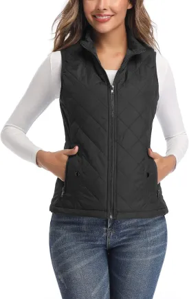 LONGKING Women's Vest, Stand Collar Lightweight Zip Quilted Vest for Women