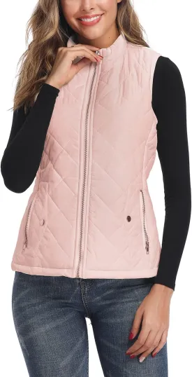 LONGKING Women's Vest, Stand Collar Lightweight Zip Quilted Vest for Women