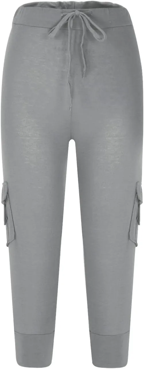 Petite Capri Cargo Pants Women Adjustable Waist Hipster Tapered Pants Casual Hiking Jogging Elastic Athletic Capris