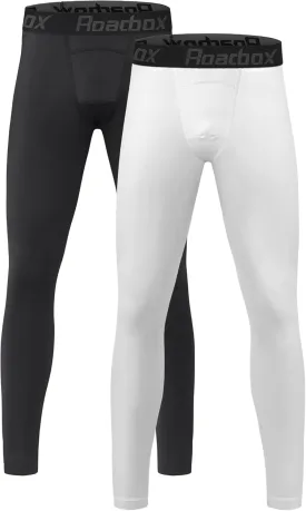 Roadbox 2 Pack Boys Compression Pants Base Layer Underwear Youth Quick Dry Spandex Tights Leggings for Running Football