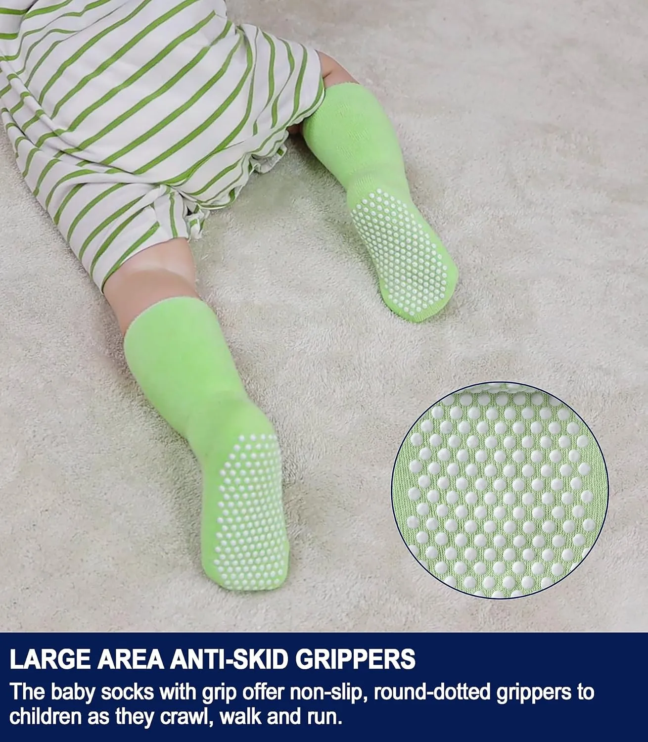 SDBING Baby Boys Girls Grips Socks Infant Toddlers Kids Non Slip Warm Thick Cotton Ankle Crew Socks with Grippers