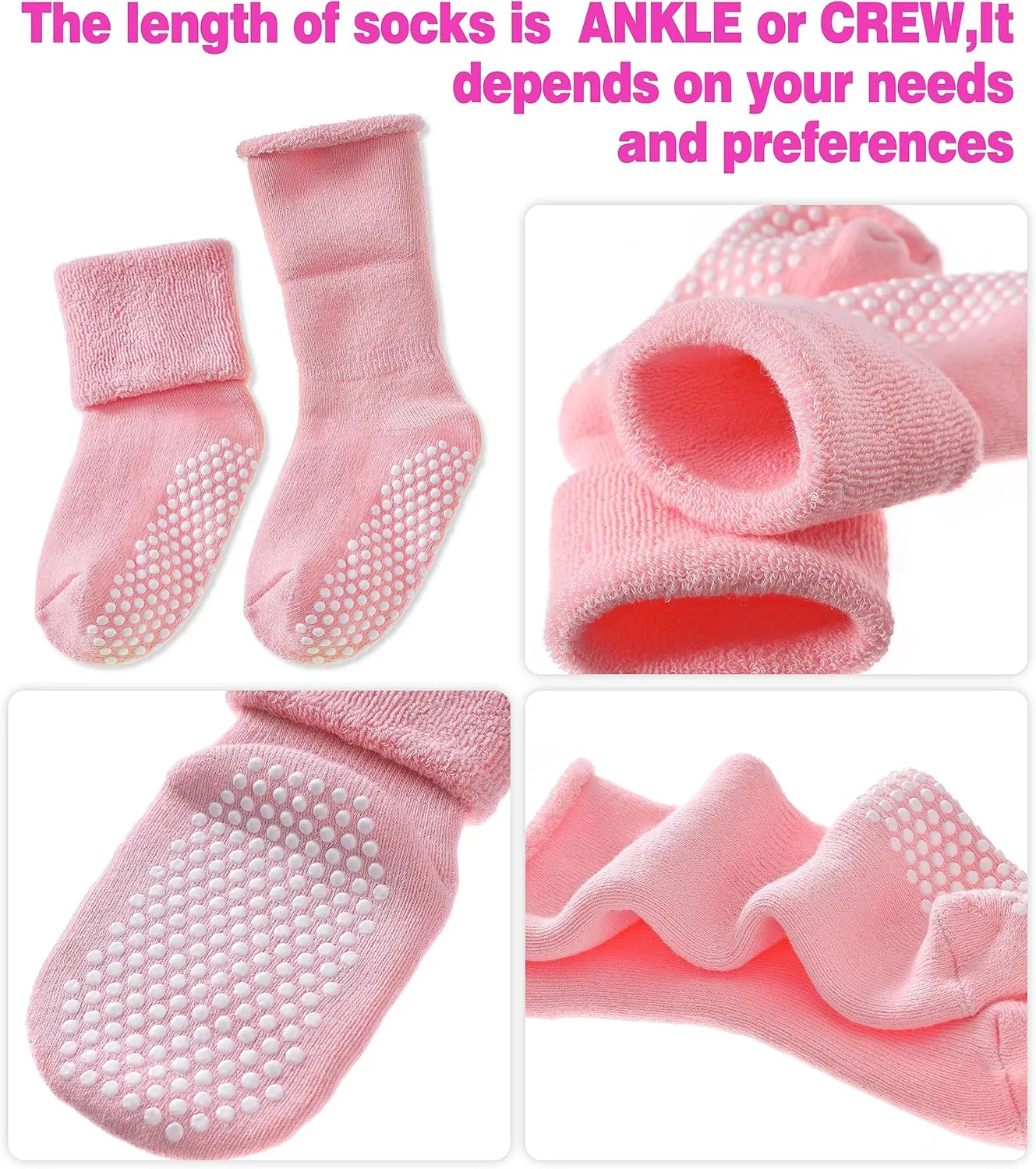 SDBING Baby Boys Girls Grips Socks Infant Toddlers Kids Non Slip Warm Thick Cotton Ankle Crew Socks with Grippers