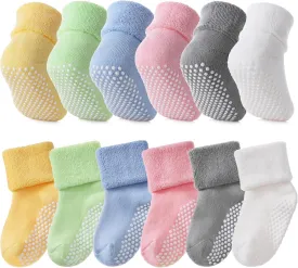 SDBING Baby Boys Girls Grips Socks Infant Toddlers Kids Non Slip Warm Thick Cotton Ankle Crew Socks with Grippers