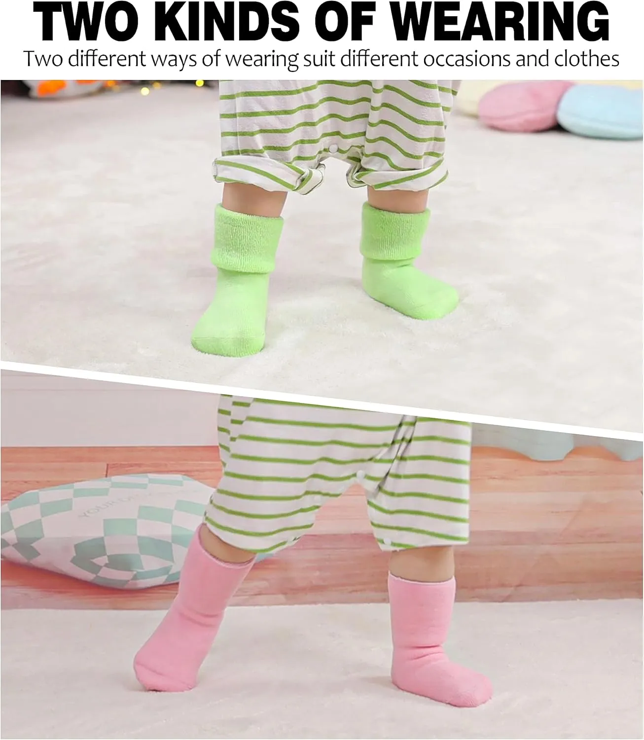 SDBING Baby Boys Girls Grips Socks Infant Toddlers Kids Non Slip Warm Thick Cotton Ankle Crew Socks with Grippers