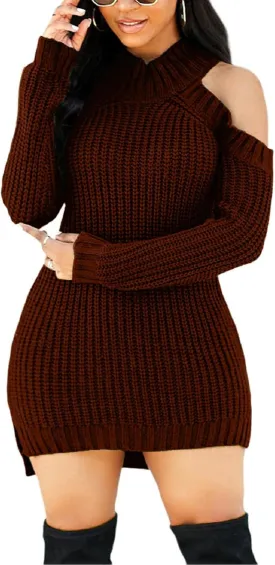 sexycherry Sweater Dresses for Women Casual Sexy Off Shoulder Long Sleeve Knit Pullover Winter Pullover Dress