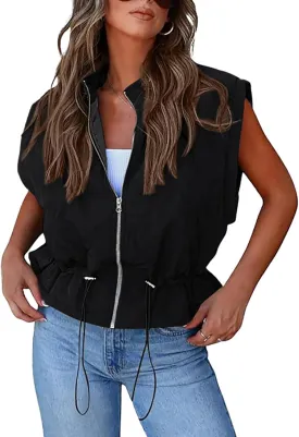 SVALIY Womens Vest Top Quilted Puffer Vest Lightweight Sleeveless Zip Padded Gilet Stand Collar Winter Outerwear with Pocket
