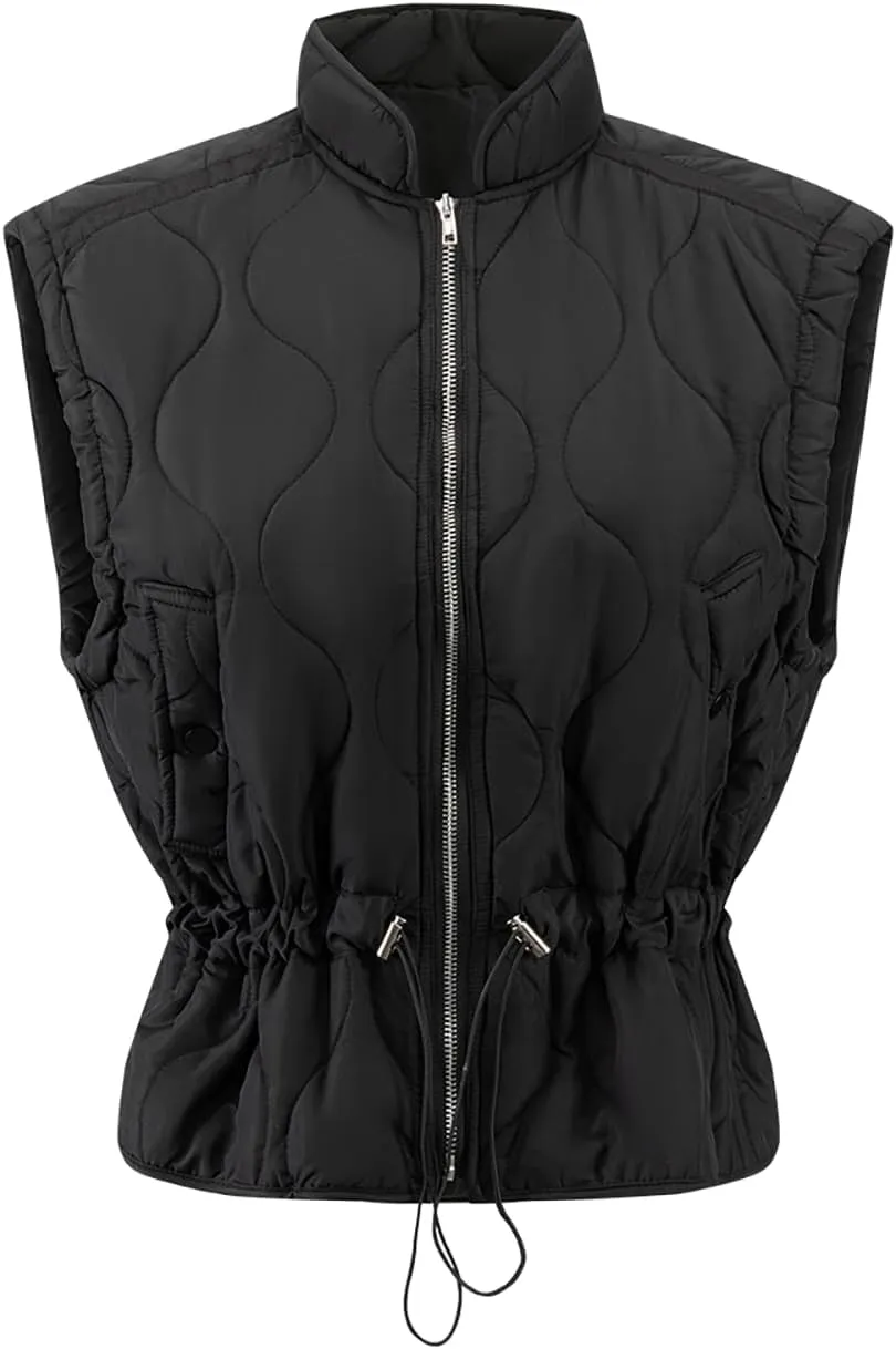 SVALIY Womens Vest Top Quilted Puffer Vest Lightweight Sleeveless Zip Padded Gilet Stand Collar Winter Outerwear with Pocket