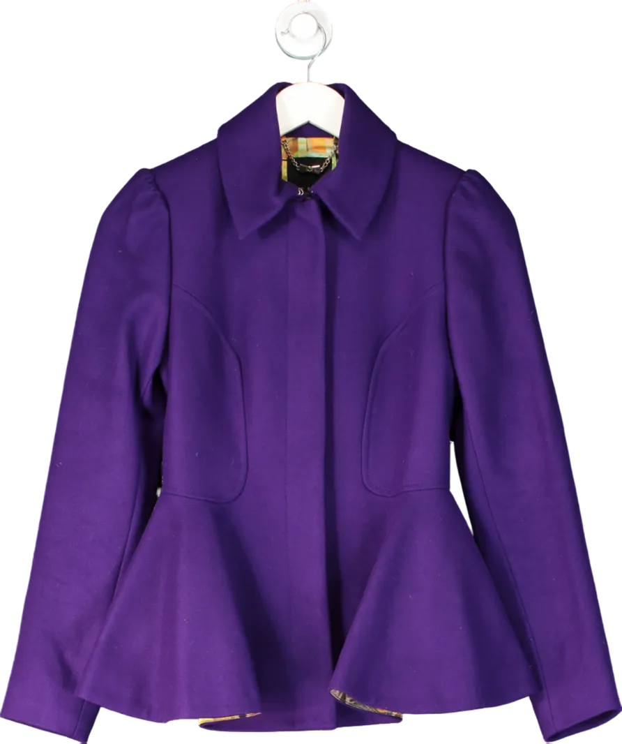 Ted Baker Purple Cashmere Blend Peplum Coat UK XS