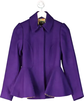 Ted Baker Purple Cashmere Blend Peplum Coat UK XS