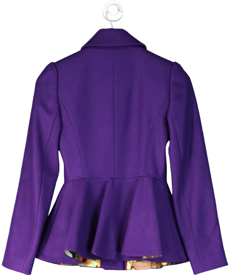 Ted Baker Purple Cashmere Blend Peplum Coat UK XS