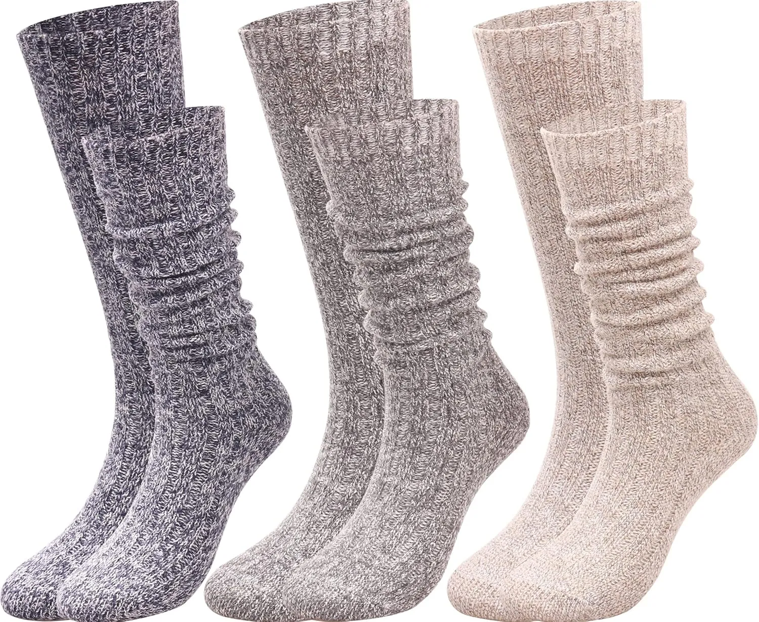 TINTAO 3 Pairs Women Winter Wool Cable Knit Crew Knee High Boot Socks,Size 5-11 W605
