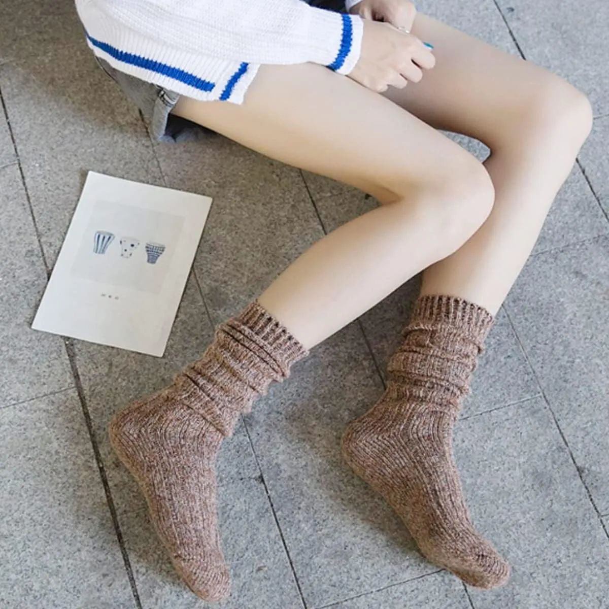 TINTAO 3 Pairs Women Winter Wool Cable Knit Crew Knee High Boot Socks,Size 5-11 W605