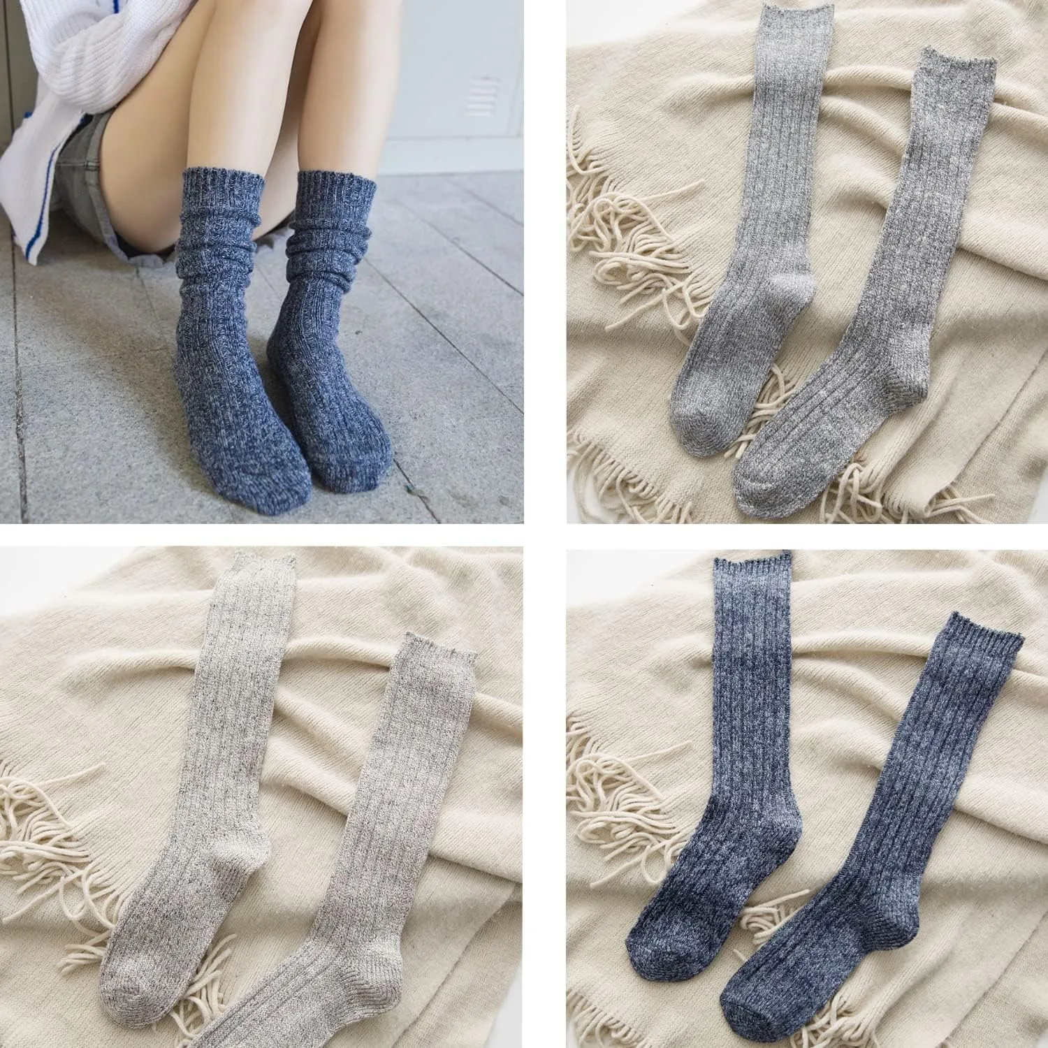 TINTAO 3 Pairs Women Winter Wool Cable Knit Crew Knee High Boot Socks,Size 5-11 W605