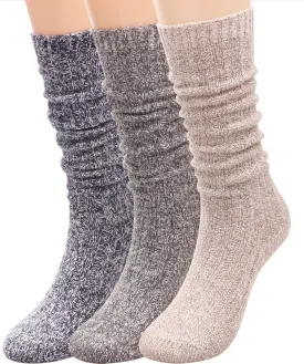 TINTAO 3 Pairs Women Winter Wool Cable Knit Crew Knee High Boot Socks,Size 5-11 W605