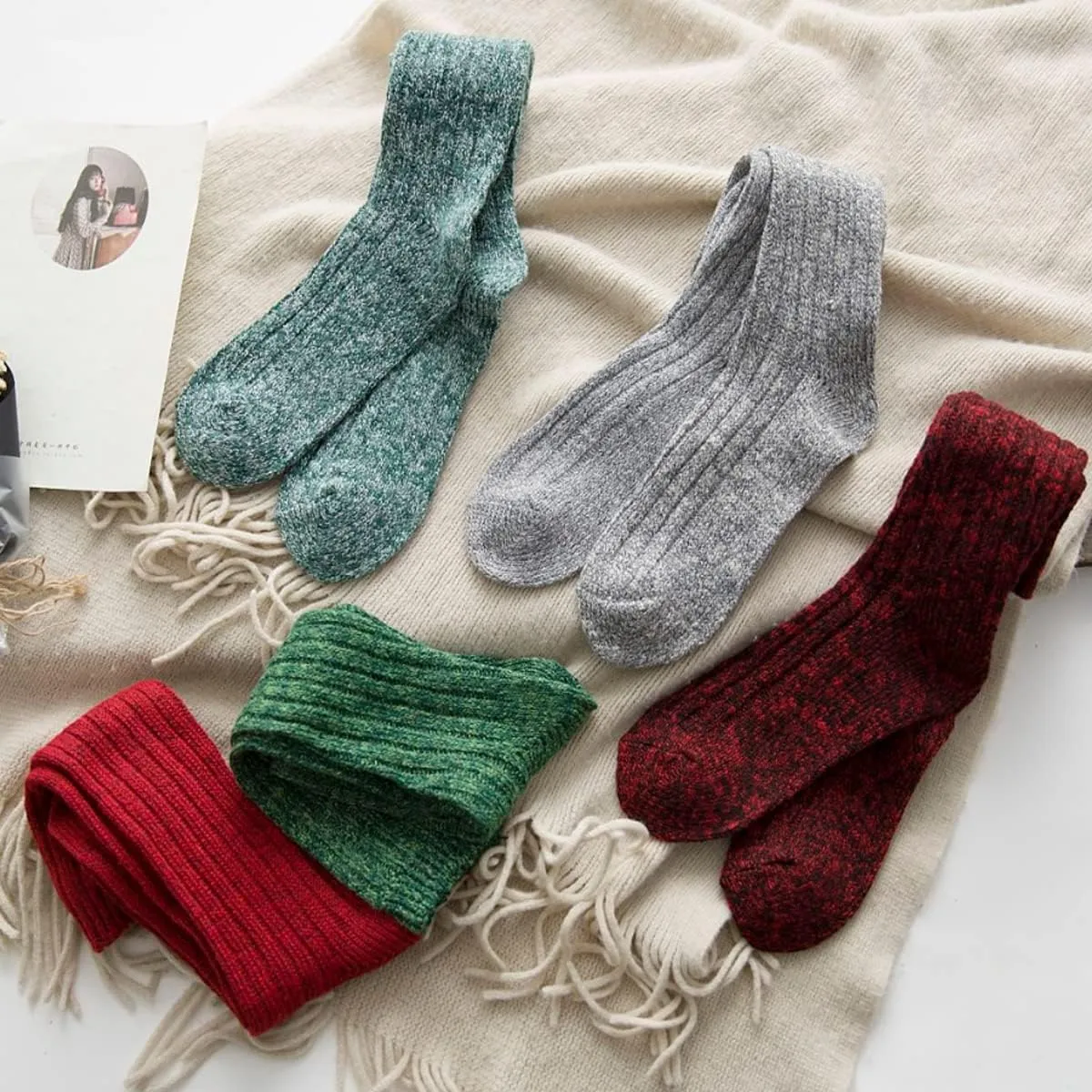 TINTAO 3 Pairs Women Winter Wool Cable Knit Crew Knee High Boot Socks,Size 5-11 W605