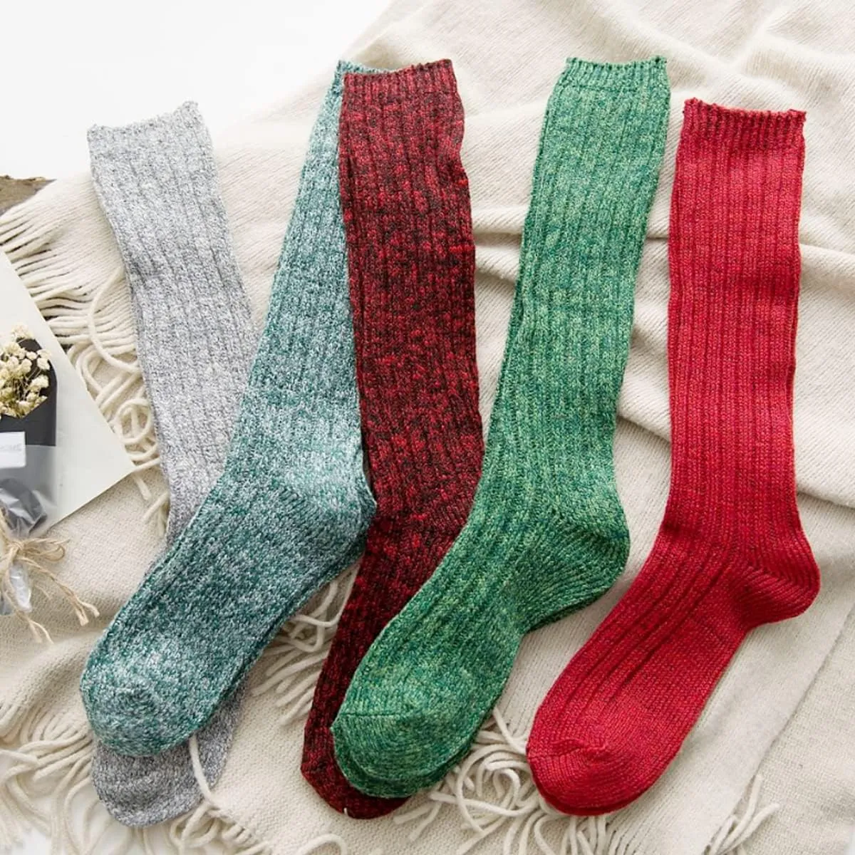 TINTAO 3 Pairs Women Winter Wool Cable Knit Crew Knee High Boot Socks,Size 5-11 W605