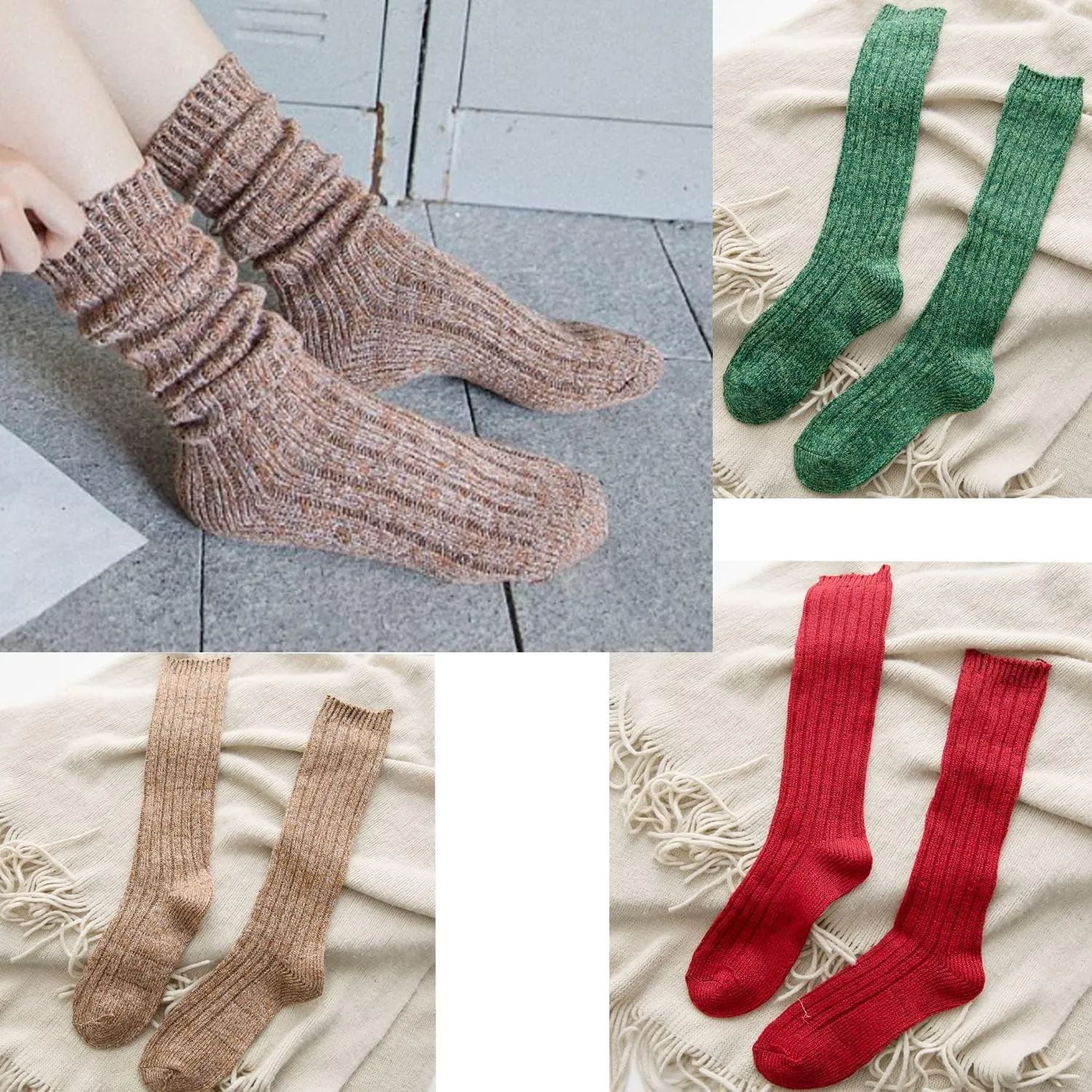 TINTAO 3 Pairs Women Winter Wool Cable Knit Crew Knee High Boot Socks,Size 5-11 W605