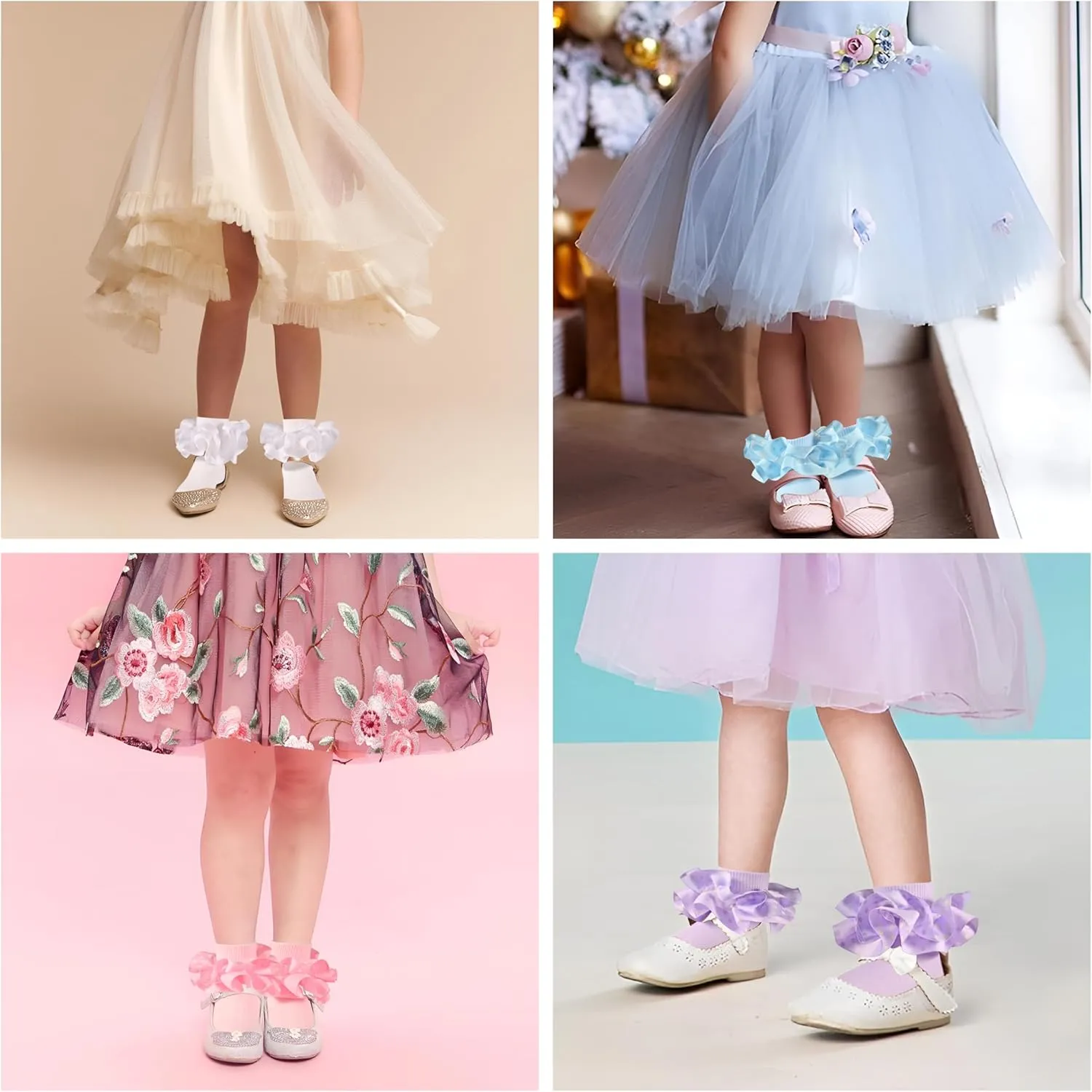 Toddler Lace Ruffle Socks with Cute Snowflake Polka Dot Ruffle Socks for Girls Turn Cuff Frilly Dress Socks