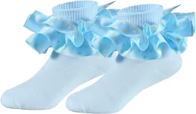 Toddler Lace Ruffle Socks with Cute Snowflake Polka Dot Ruffle Socks for Girls Turn Cuff Frilly Dress Socks