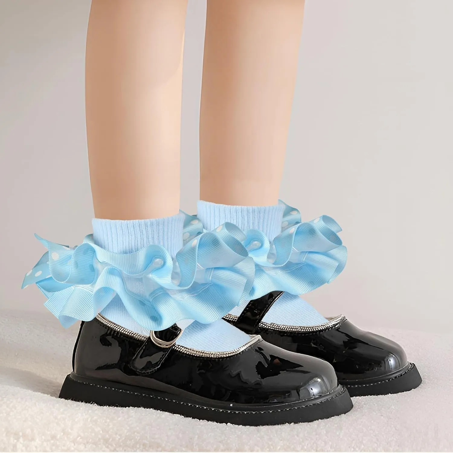 Toddler Lace Ruffle Socks with Cute Snowflake Polka Dot Ruffle Socks for Girls Turn Cuff Frilly Dress Socks