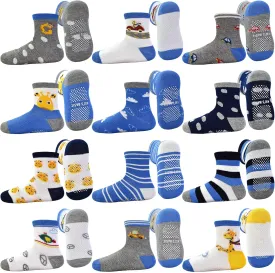 Tphon Toddler Baby Non Slip Socks Infant Anti Skid Socks with Grips 12 Pairs Crew Sock for 0-7 Years Kids Boys Girls